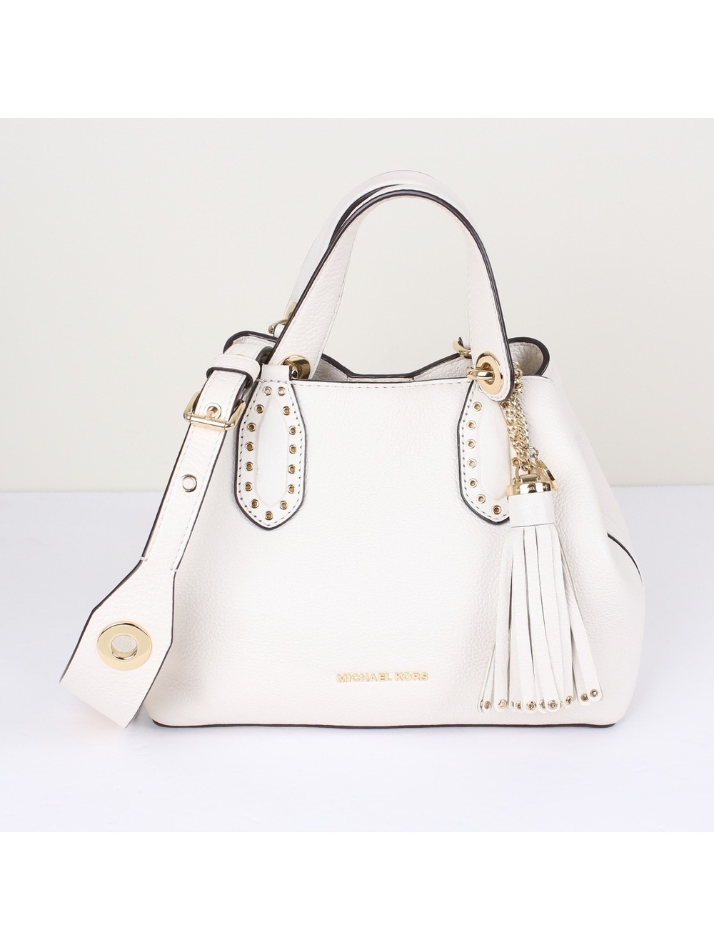 Michael Kors Brooklyn Small Grommet White Leather Satchel Crossbody Bag